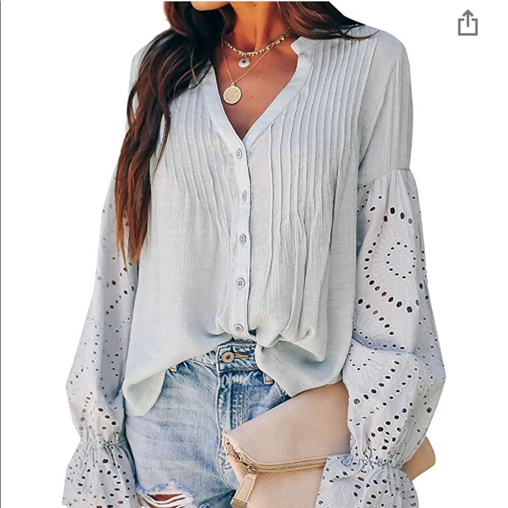 CANIKAT Women's VNeck Lace Flowy Bell Sleeve